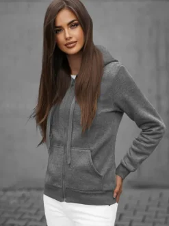 Fashion Damen Sweatshirt Anthrazit JS/W03Z Damen Sweatshirts Ohne Print | Sweatshirts Ohne Kapuze