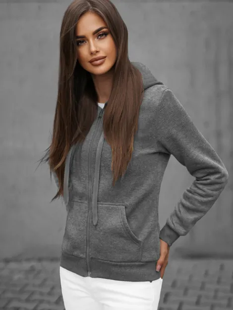 Fashion Damen Sweatshirt Anthrazit JS/W03Z Damen Sweatshirts Ohne Print | Sweatshirts Ohne Kapuze