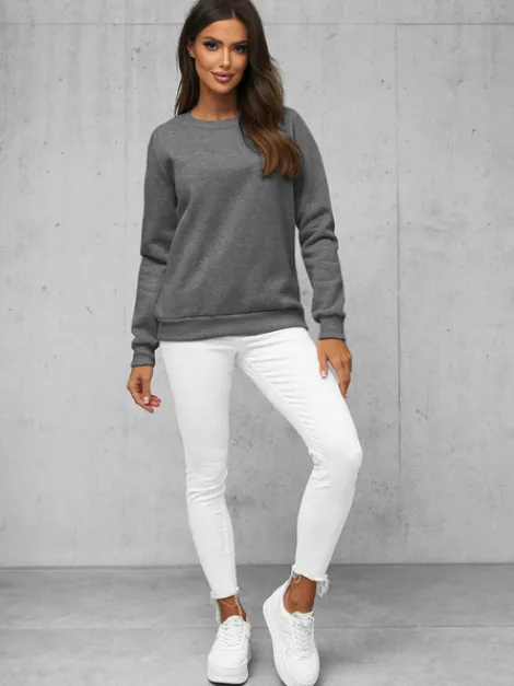 Fashion Damen Sweatshirt Anthrazit JS/W01Z Damen Sweatshirts Ohne Print | Sweatshirts Ohne Kapuze