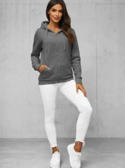 Outlet Damen Sweatshirt Anthrazit JS/W03Z Damen Sweatshirts Ohne Print | Sweatshirts Ohne Kapuze