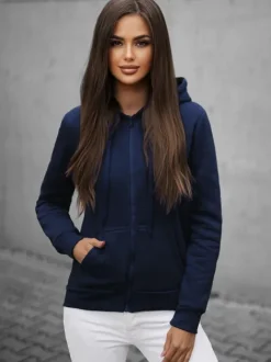 Outlet Damen Sweatshirt Dunkelblau JS/W03Z Damen Sweatshirts Ohne Print | Sweatshirts Ohne Kapuze