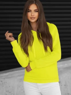 Fashion Damen Sweatshirt Gelb-Neon JS/W02Z Damen Sweatshirts Ohne Print | Sweatshirts Ohne Kapuze