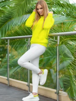 Hot Damen Sweatshirt Gelb-Neon JS/W02Z Damen Sweatshirts Ohne Print | Sweatshirts Ohne Kapuze
