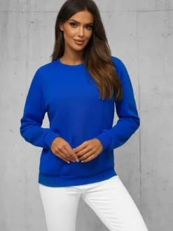 Sale Damen Sweatshirt Kobalt JS/W01Z Damen Sweatshirts Ohne Print | Sweatshirts Ohne Kapuze