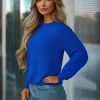 Outlet Damen Sweatshirt Kobalt JS/W01Z Damen Sweatshirts Ohne Print | Sweatshirts Ohne Kapuze