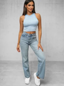 New Damen Tanktop Blau/Weiß O/JK6557 Damen Tops