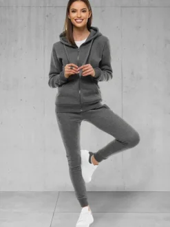Fashion Damen Trainingsanzug Dunkelgrau 48 Damen Trainingsanzüge Mit Reißverschluss | Trainingsanzüge Mit Kapuze