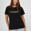 Best Damen T-shirt Schwarz-Gold JS/YJ77716 Damen T-shirts Mit Motiv