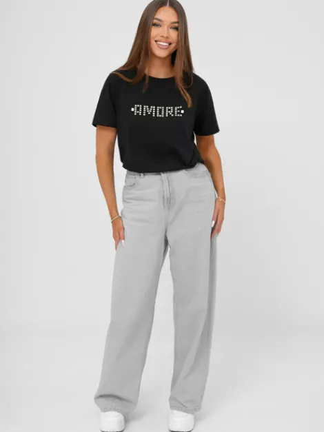 Best Damen T-shirt Schwarz-Silber JS/YJ77716 Damen T-shirts Mit Motiv