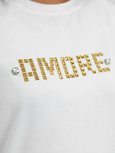 New Damen T-shirt Weiß-Gold JS/YJ77716 Damen T-shirts Mit Motiv