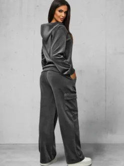 Outlet Damen Velours Sportanzug Anthrazit JS/35C1613/5 Damen Velours Trainingsanzüge | Trainingsanzüge Mit Reißverschluss
