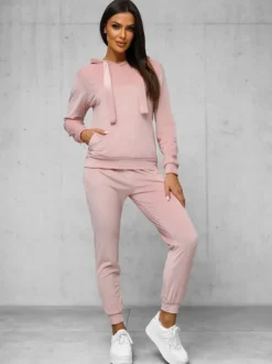 Discount Damen Velours Sportanzug Dunkelrosa JS/35C1612/20 Damen Velours Trainingsanzüge