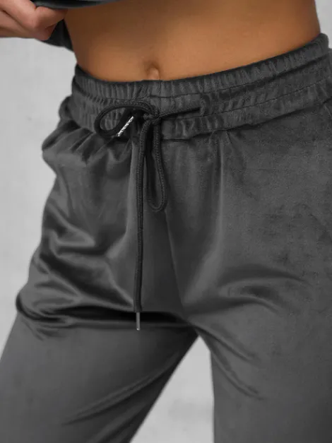 Hot Damen Velours Sportanzug Anthrazit JS/35C1610/5 Damen Velours Trainingsanzüge | Trainingsanzüge Mit Reißverschluss