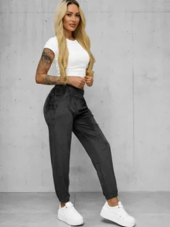 Fashion Damen Velours Sporthose Anthrazit JS/92K528/5 Damen Velour Hosen | Sporthosen
