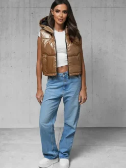 Outlet Damen Weste Gold JS/5M3190/84 Damen Kapuzenwesten | Steppwesten