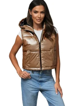 Outlet Damen Weste Gold JS/5M3190/84 Damen Kapuzenwesten | Steppwesten