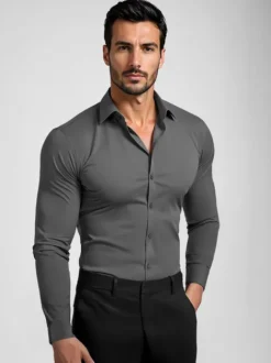 Clearance Herren Hemd Anthrazit O/V141 Herren Langarm Hemden