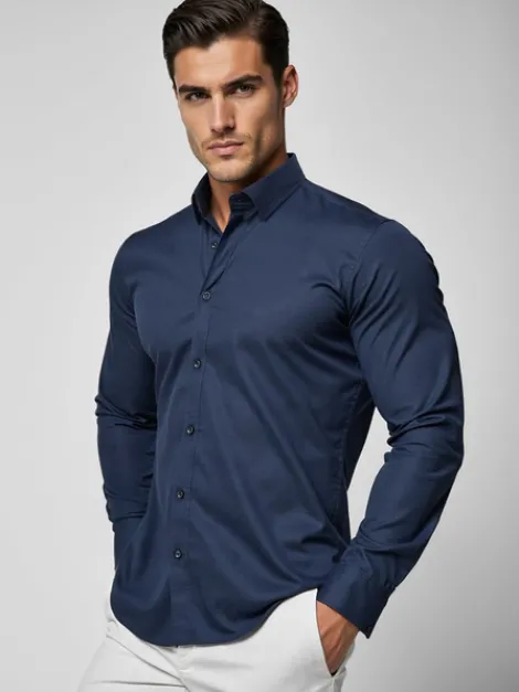 Discount Herren Hemd Dunkelblau O/V139 Herren Langarm Hemden | Freizeithemden