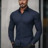 Clearance Herren Hemd Dunkelblau O/V133 Herren Langarm Hemden