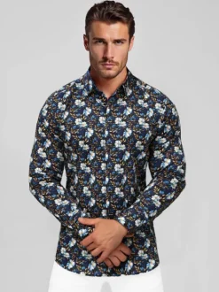 Clearance Herren Hemd Dunkelblau O/V153 Herren Langarm Hemden