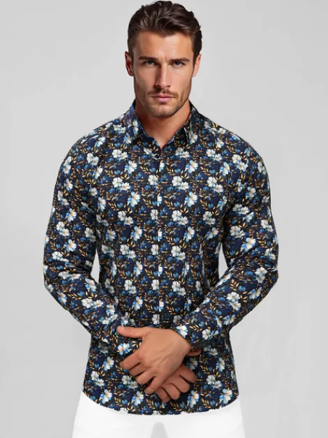 Clearance Herren Hemd Dunkelblau O/V153 Herren Langarm Hemden