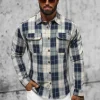 Clearance Herren Hemd Marineblau NB/MC727BS Herren Langarm Hemden | Kariertehemden