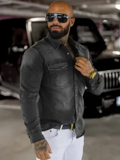 Best Herren Jeanshemd Anthrazit O/51413 Herren Langarm Hemden | Jeanshemden