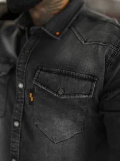 Best Herren Jeanshemd Anthrazit O/51413 Herren Langarm Hemden | Jeanshemden