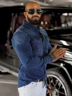 New Herren Jeanshemd O/51411 Herren Langarm Hemden | Jeanshemden