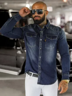 Hot Herren Jeanshemd O/51410 Herren Langarm Hemden | Jeanshemden