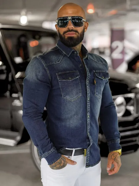 Hot Herren Jeanshemd O/51410 Herren Langarm Hemden | Jeanshemden