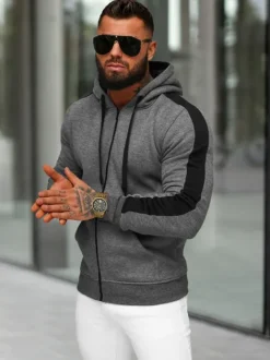 Discount Herren Kapuzenpullover Anthrazit JS/8B1335/5 Herren Sweatshirts Ohne Print | Kapuzenpullover