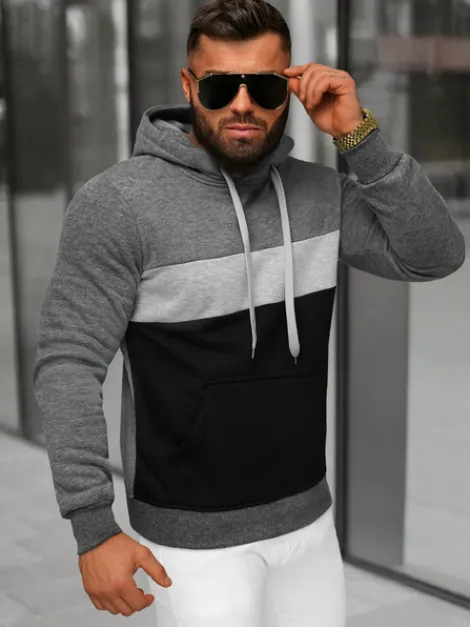 New Herren Kapuzenpullover Dunkelgrau JS/8B1320/5 Herren Sweatshirts Ohne Print | Kapuzenpullover