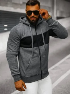 New Herren Kapuzenpullover Dunkelgrau JS/8B1330/5 Herren Sweatshirts Ohne Print | Kapuzenpullover