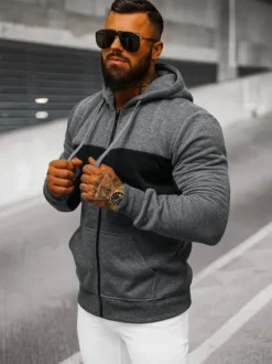 New Herren Kapuzenpullover Dunkelgrau JS/8B1330/5 Herren Sweatshirts Ohne Print | Kapuzenpullover