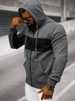 New Herren Kapuzenpullover Dunkelgrau JS/8B1330/5 Herren Sweatshirts Ohne Print | Kapuzenpullover