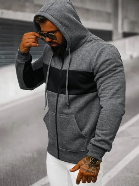 New Herren Kapuzenpullover Dunkelgrau JS/8B1330/5 Herren Sweatshirts Ohne Print | Kapuzenpullover