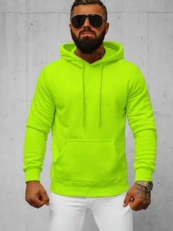 Fashion Herren Kapuzenpullover Grün-Neon JS/2009Z Herren Sweatshirts Ohne Print | Kapuzenpullover