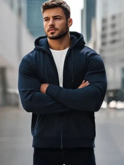 Best Herren Kapuzenpullover Marineblau JS/2008Z Herren Kapuzenpullover | Sweatjacken