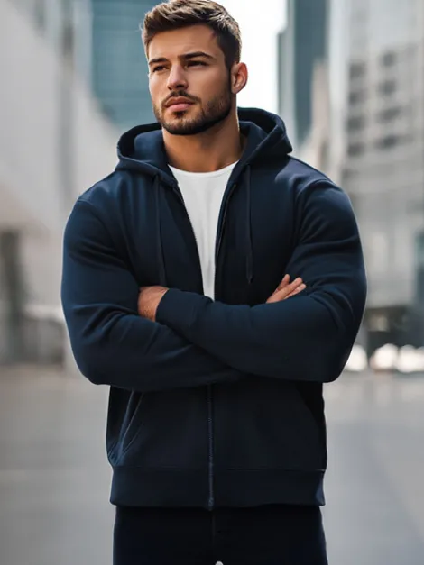 Best Herren Kapuzenpullover Marineblau JS/2008Z Herren Kapuzenpullover | Sweatjacken