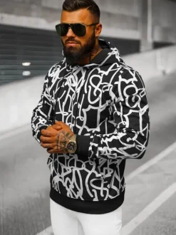 Best Herren Kapuzenpullover Schwarz- JS/8B1139/1 Herren Sweatshirts Mit Print | Kapuzenpullover