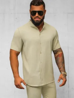 Fashion Herren Kurzarmhemd O/Y972T Herren Kurzarmhemden | Stehkragenhemden