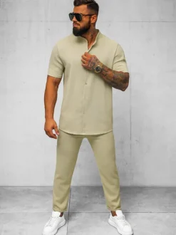 Fashion Herren Kurzarmhemd O/Y972T Herren Kurzarmhemden | Stehkragenhemden