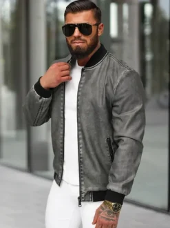 Clearance Herren Lederjacke Anthrazit JS/11Z8107 Herren Lederjacken | Übergangsjacken