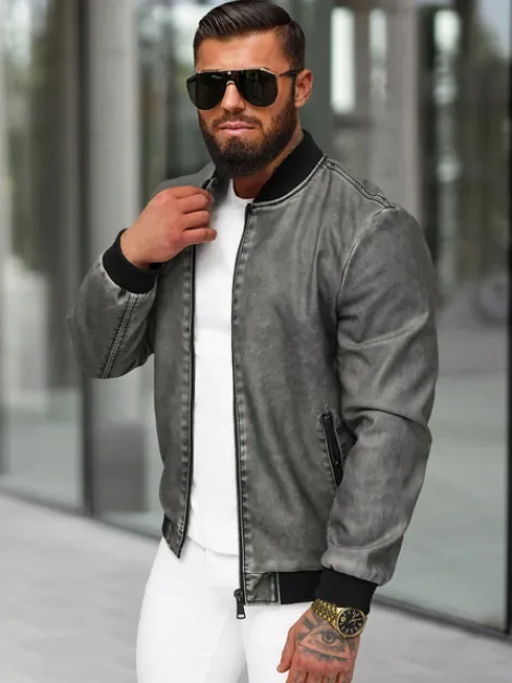 Clearance Herren Lederjacke Anthrazit JS/11Z8107 Herren Lederjacken | Übergangsjacken