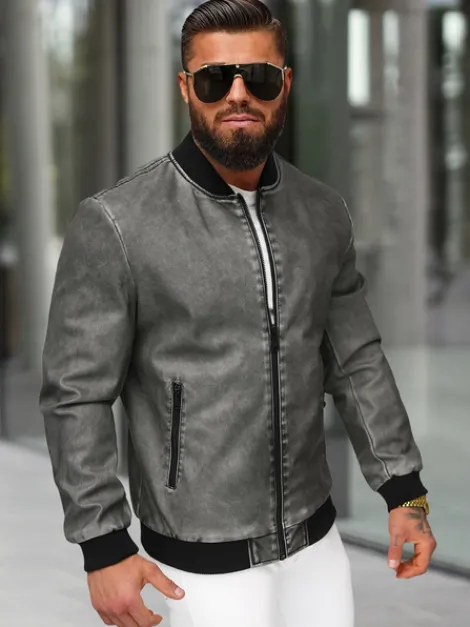 Clearance Herren Lederjacke Anthrazit JS/11Z8107 Herren Lederjacken | Übergangsjacken