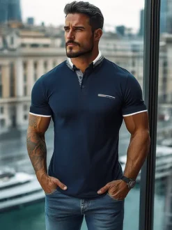 Discount Herren Poloshirt Dunkelblau O/M2816 Herren Poloshirts | T-shirts Ohne Print