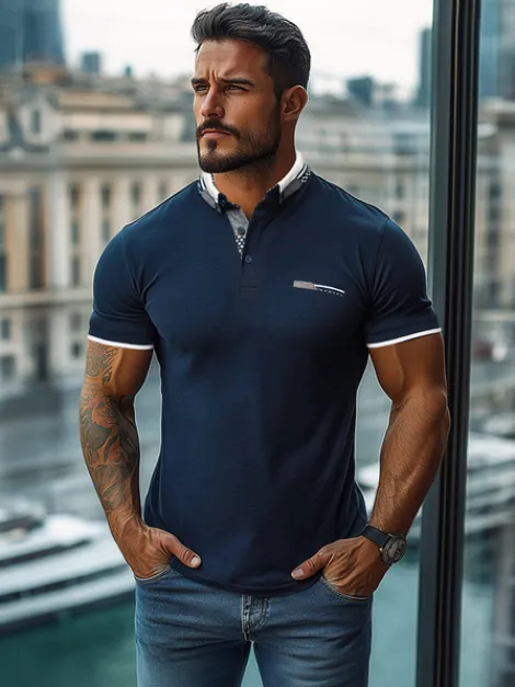 Discount Herren Poloshirt Dunkelblau O/M2816 Herren Poloshirts | T-shirts Ohne Print