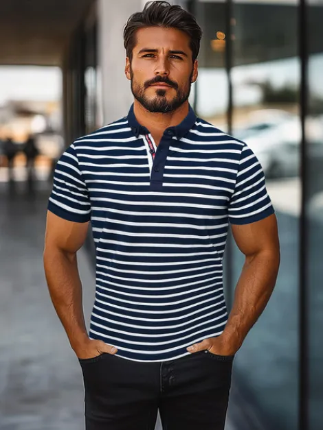 Online Herren Poloshirt Dunkelblau O/PA6636 Herren Poloshirts | T-shirts Mit Print