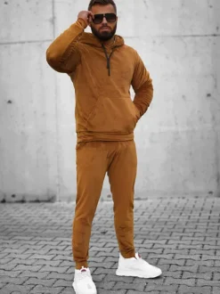 New Herren Sportanzug Camel O/12139 Herren Velours Trainingsanzüge